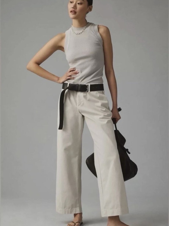 Maeve Pants - Anthropologie Maeve Pleated Wide Leg Chino Trousers Cotton Pant  Khaki Sz 12 NEW